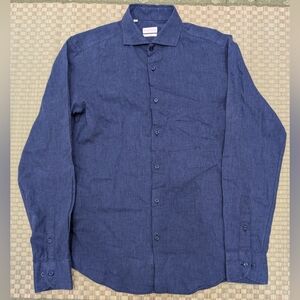 Borromini Linen Cotton Button Up Shirt Blue Men's Sz 39/15.5 Slim Made in Italy